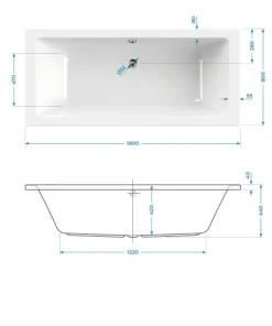 Calmwaters® Rechteck-Badewanne 180x80 cm, Acrylwanne Modern Select, Duo-Badewanne für zwei Personen, ergonomische Körperformbadewanne, Maße 180 x 80 cm, Rechteckbadewanne Weiß, 02SL3316