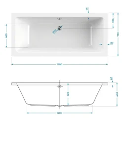 Calmwaters® Rechteck-Badewanne 170x75 cm, Acrylwanne Modern Select, Duo-Badewanne für zwei Personen, ergonomische Körperformbadewanne, Maße 170 x 75 cm, Rechteckbadewanne Weiß, 02SL3315