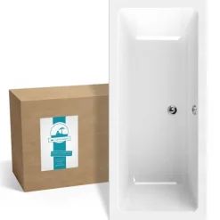 Calmwaters® Rechteck-Badewanne 170x75 cm, Acrylwanne Modern Select, Duo-Badewanne für zwei Personen, ergonomische Körperformbadewanne, Maße 170 x 75 cm, Rechteckbadewanne Weiß, 02SL3315
