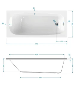 Calmwaters® Rechteck-Badewanne 170x75 cm, Acrylwanne Original, ergonomische Körperformbadewanne, Maße 170 x 75 cm, Rechteckbadewanne Weiß, 02SL3012