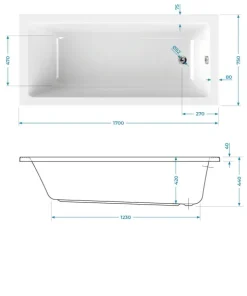 Calmwaters® Rechteck-Badewanne 170x75 cm, Acrylwanne Modern Square, ergonomische Körperformbadewanne, Maße 170 x 75 cm, Rechteckbadewanne Weiß, 02SL3311