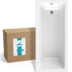 Calmwaters® Rechteck-Badewanne 170x75 cm, Acrylwanne Modern Square, ergonomische Körperformbadewanne, Maße 170 x 75 cm, Rechteckbadewanne Weiß, 02SL3311