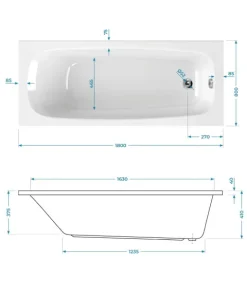 Calmwaters® Rechteck-Badewanne 180x80 cm, Acrylwanne Original, ergonomische Körperformbadewanne, Maße 180 x 80 cm, Rechteckbadewanne Weiß, 01SL3353