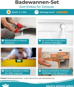 Calmwaters® Sechseck Badewanne Komplettset 190x90 cm, Made in EU, mit Wannenfüßen & Ablaufgarnitur, Acrylwanne Exclusive, Duowanne für 2, Set Badewanne komplett, 6 Eck Wanne 190 x 90, Weiß, 99000334