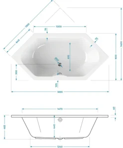 Calmwaters® Sechseck Badewanne 190x90 cm, Acrylwanne Exclusive, Duo-Badewanne für zwei Personen, Maße 190 x 90 cm, Badewanne Sechseck, Duobadewanne als Sechseckwanne, Duowanne in Weiß, 02SL3338