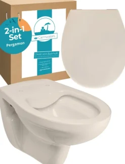 Calmwaters® Spülrandloses Hänge WC als Tiefspül WC im Komplett-Set mit Toilettendeckel mit Absenkautomatik in Pergamon Take-Off, 99000192