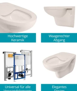 Calmwaters® Spülrandloses Hänge WC als Tiefspül WC im Komplett-Set mit Toilettendeckel mit Absenkautomatik in Pergamon Take-Off, 99000192
