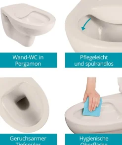 Calmwaters® Spülrandloses Hänge WC als Tiefspül WC im Komplett-Set mit Toilettendeckel mit Absenkautomatik in Pergamon Take-Off, 99000192