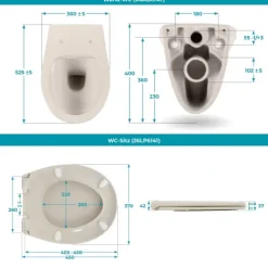 Calmwaters® Spülrandloses Hänge WC als Tiefspül WC im Komplett-Set mit Toilettendeckel mit Absenkautomatik in Pergamon Take-Off, 99000192