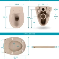 Calmwaters® Spülrandloses Hänge WC, Tiefspül WC aus Keramik, Komplettset mit WC Sitz mit Absenkautomatik in Beige-Bahamabeige, Waagerechter Abgang, WC Sitz aus antibakteriellem Duroplast, 99000190