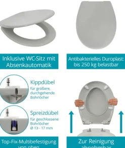 Calmwaters® Spülrandloses Wand WC im Set in Manhattan-Grau, Tiefspüler mit WC Sitz aus Urea-Duroplast mit Absenkautomatik, 99000191