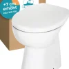Calmwaters® Spülrandloses WC Komplettset Elements Wellness mit Toilettendeckel, erhöhtes Stand WC + 7 cm, abnehmbarer WC-Sitz mit Absenkautomatik & Schnellbefestigung, Tiefspüler, Weiß, 07AB3134