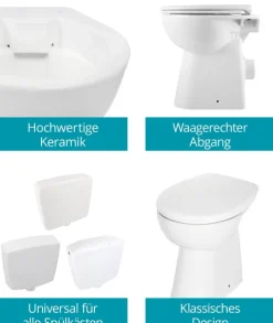 Calmwaters® Spülrandloses WC Komplettset Elements Wellness mit Toilettendeckel, erhöhtes Stand WC + 7 cm, abnehmbarer WC-Sitz mit Absenkautomatik & Schnellbefestigung, Tiefspüler, Weiß, 07AB3134