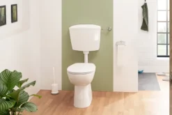 Calmwaters® Spülrandloses WC Komplettset Elements Wellness mit Toilettendeckel, erhöhtes Stand WC + 7 cm, abnehmbarer WC-Sitz mit Absenkautomatik & Schnellbefestigung, Tiefspüler, Weiß, 07AB3134