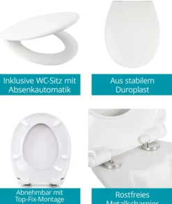 Calmwaters® Spülrandloses WC Komplettset Elements Wellness mit Toilettendeckel, erhöhtes Stand WC + 7 cm, abnehmbarer WC-Sitz mit Absenkautomatik & Schnellbefestigung, Tiefspüler, Weiß, 07AB3134