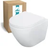 Calmwaters® Wand WC spülrandlos Weiß, mit WC-Sitz, Raumspar WC: 45 cm Ausladung, mit Absenkautomatik, Tiefspüler, Hänge WC, Wandmontage, Sanitärkeramik, 08AB6159