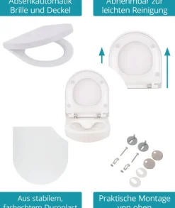 Calmwaters® Wand WC spülrandlos Weiß, mit WC-Sitz, Raumspar WC: 45 cm Ausladung, mit Absenkautomatik, Tiefspüler, Hänge WC, Wandmontage, Sanitärkeramik, 08AB6159