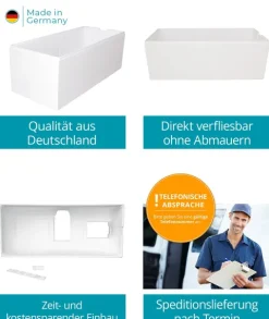 Calmwaters® Wannenträger 190 x 90 cm Modern Square 2, Passend für Rechteck-Badewanne 190x90 cm, Styroporträger, Schall- und wärmedämmend, Direkt verfliesbar, Badewannenträger in Weiß, 03AX3358