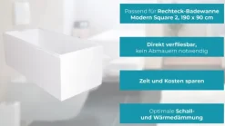 Calmwaters® Wannenträger 190 x 90 cm Modern Square 2, Passend für Rechteck-Badewanne 190x90 cm, Styroporträger, Schall- und wärmedämmend, Direkt verfliesbar, Badewannenträger in Weiß, 03AX3358
