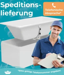 Calmwaters® Acryl Premium Badewanne Komplettset 190x90 cm - Made in EU - mit Wannenträger & Ablaufgarnitur - Duo-Badewanne 2 Personen, 99000013