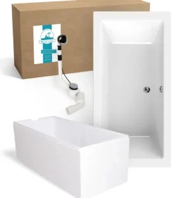 Calmwaters® Acryl Premium Badewanne Komplettset 190x90 cm - Made in EU - mit Wannenträger & Ablaufgarnitur - Duo-Badewanne 2 Personen, 99000013