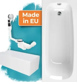 Calmwaters® Badewanne Komplettset 180x80 cm mit Wannenträger & Ablaufgarnitur, Set Acryl-Badewanne rechteckig, Original Rechteck Badewanne 180 x 80 cm, Weiß, 99000012