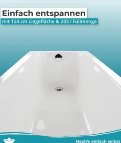 Calmwaters® Badewanne Komplettset 180x80 cm mit Wannenträger & Ablaufgarnitur, Set Acryl-Badewanne rechteckig, Original Rechteck Badewanne 180 x 80 cm, Weiß, 99000012