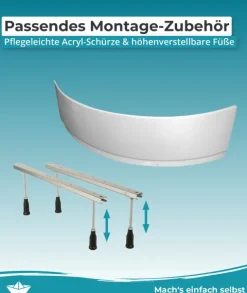 Calmwaters® Eckbadewanne Komplettset 120x120 cm Modern Small 2, Made in EU, 4in1 Acryl-Wanne mit Schürze, Wannenfüßen & Ablaufgarnitur, Duowanne für 2, Set Badewanne komplett, 120 x 120, Weiß, 99000047