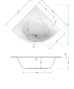 Calmwaters® Eckbadewanne 150x150 cm mit Sitz, Acrylwanne Curved Wellness, Duo-Badewanne für zwei Personen, Sitzbadewanne, Maße 150 x 150 cm, Eck-Badewanne in Weiß - 02SL3015