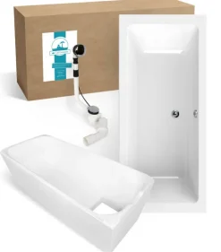 Calmwaters® Premium Badewanne Komplettset 180x80 cm mit Wannenträger & Ablaufgarnitur, Made in EU, Duobadewanne für 2, Set Acryl-Badewanne rechteckig, Moderne Rechteck Badewanne 180 x 80 cm, Weiß, 99000158