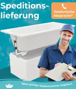 Calmwaters® Premium Badewanne Komplettset 170x75 cm Original, Made in EU, 3in1 Acryl-Badewanne mit Wannenträger & Ablaufgarnitur, Körperformbadewanne, Rechteckbadewanne 170 x 75, 200 l, Weiß, 99000088