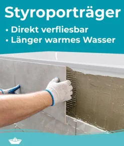Calmwaters® Premium Badewanne Komplettset 170x75 cm Original, Made in EU, 3in1 Acryl-Badewanne mit Wannenträger & Ablaufgarnitur, Körperformbadewanne, Rechteckbadewanne 170 x 75, 200 l, Weiß, 99000088