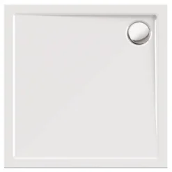 Calmwaters® Quadrat-Duschwanne Modern Select, eckige bodengleiche Brausewanne aus Acryl, 80 x 80 x 2,5 cm mit Ablaufloch in 90 mm, Duschtasse in Weiß, 01SL2983