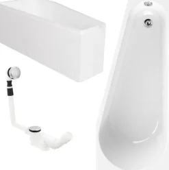 Calmwaters® Raumspar-Badewannen-Set 160x70 cm, Made in EU, mit Wannenträger & Ablaufgarnitur,, Acrylwanne Essential Small, platzsparende Wanne, Set Badewanne komplett, 160 x 70 cm, Weiß, 99000324