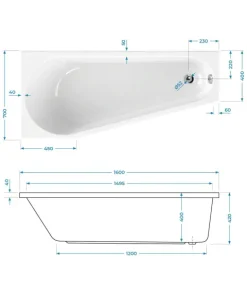 Calmwaters® Raumsparende Eckbadewanne 160x70 cm, Acrylwanne Essential Small, platzsparende Badewanne in rechter Ausführung, Maße 160 x 70 cm, Eck-Badewanne in Weiß, 02SL3329