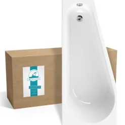 Calmwaters® Raumsparende Eckbadewanne 160x70 cm, Acrylwanne Essential Small, platzsparende Badewanne in rechter Ausführung, Maße 160 x 70 cm, Eck-Badewanne in Weiß, 02SL3329