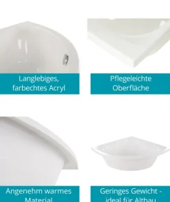 Calmwaters® Raumsparende Eckbadewanne 120x120 cm, Acrylwanne Modern Small 2 für zwei Personen, Duowanne aus Acryl, Maße 120 x 120 cm, Weiß, 02SL2970