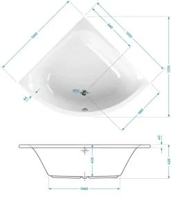 Calmwaters® Raumsparende Eckbadewanne 120x120 cm, Acrylwanne Modern Small 2 für zwei Personen, Duowanne aus Acryl, Maße 120 x 120 cm, Weiß, 02SL2970