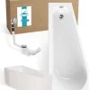 Calmwaters® Raumsparende Eckbadewanne 160x70 cm, Set mit Acrylwanne Essential Small, Wannenträger, Ab- und Überlaufgarnitur, platzsparende Badewanne rechter Ausführung, 160 x 70 cm, Weiß, 99000328