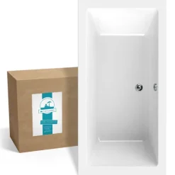 Calmwaters® Rechteck-Badewanne 200x90 cm, Acrylwanne Modern Square 2, Duo-Badewanne für zwei Personen, ergonomische Körperformbadewanne, Maße 200 x 90 cm, Rechteckbadewanne Weiß, 02SL3323