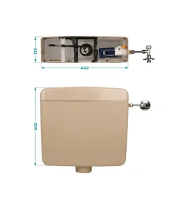 Calmwaters® Spülkasten Beige mit Spül-Stopp-Funktion, 6-9 Liter Spülmenge, Aufputzspülkasten WC schmal, flacher Spülkasten Elements, Aufputz-Montage, Start-Stopp-Taste, Beige-Bahamabeige, 29HB2716