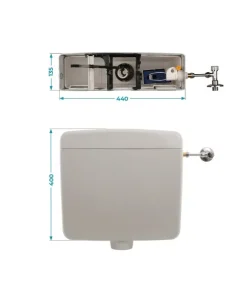Calmwaters® Spülkasten Grau mit Spül-Stopp-Funktion, 6-9 Liter Spülmenge, Aufputzspülkasten WC schmal, flacher Spülkasten Elements, Aufputz-Montage, Start-Stopp-Taste, Manhattan-Grau, 29HB2717