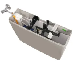 Calmwaters® Spülkasten Grau mit Spül-Stopp-Funktion, 6-9 Liter Spülmenge, Aufputzspülkasten WC schmal, flacher Spülkasten Elements, Aufputz-Montage, Start-Stopp-Taste, Manhattan-Grau, 29HB2717