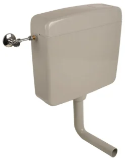 Calmwaters® Spülkasten Grau mit Spül-Stopp-Funktion, 6-9 Liter Spülmenge, Aufputzspülkasten WC schmal, flacher Spülkasten Elements, Aufputz-Montage, Start-Stopp-Taste, Manhattan-Grau, 29HB2717