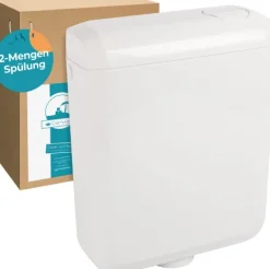 Calmwaters® Spülkasten mit 2-Mengen-Spülung, 3 - 3,5 & 6 - 7 Liter Spülmenge, Aufputzspülkasten WC schmal, Spülkasten in Weiß zur Aufputz-Montage, mit Zwei Mengen Technik, 29HB2732