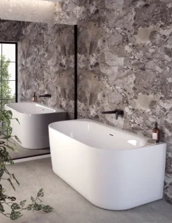 Calmwaters Vorwand-Badewanne 180x80 cm Komplettset Seamless Comfort, fugenloses Design, vormontiert mit Schürze & Ablaufgarnitur, Made in EU, Acryl, 02SL6220