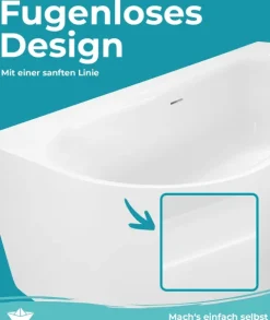 Calmwaters Vorwand-Badewanne 160x75 cm Komplettset Seamless Comfort, fugenloses Design, vormontiert mit Schürze & Ablaufgarnitur, Acryl, Made in EU, 02SL6221
