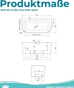 Calmwaters Vorwand-Badewanne 160x75 cm Komplettset Seamless Comfort, fugenloses Design, vormontiert mit Schürze & Ablaufgarnitur, Acryl, Made in EU, 02SL6221