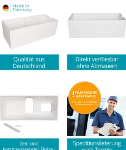 Calmwaters® Wannenträger 180 x 80 cm Modern Select, Passend für Rechteck-Badewanne 180x80 cm, Styroporträger, Schall- und wärmedämmend, Direkt verfliesbar, Badewannenträger in Weiß, 03AX3361