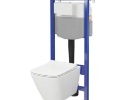 Cersanit Wand-WC Set City Square Tiefspüler ohne Spülrand weiß glänzend mit WC-Sitz, Vorwandelement pneumatisch SZWZ1008566282